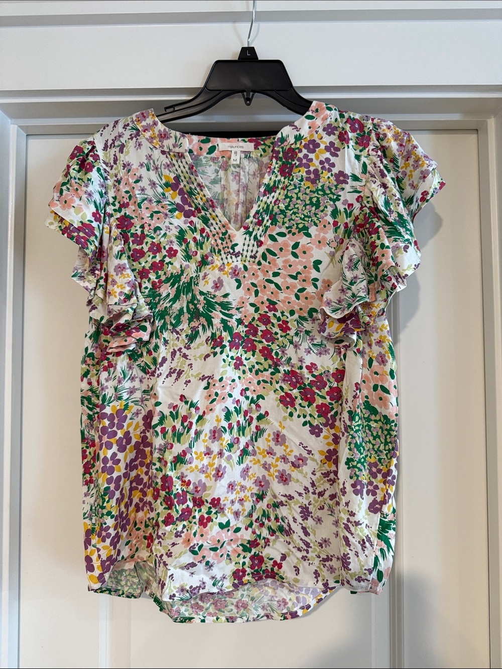 Maurices Multicolor Floral V-Neck Ruffle Sleeve Blouse